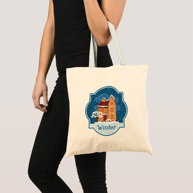 Tote Bag Maison D'Hiver Dans La Neige (Créateur téléchargé)