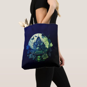 Tote Bag Maison hantée gothique verte et violette