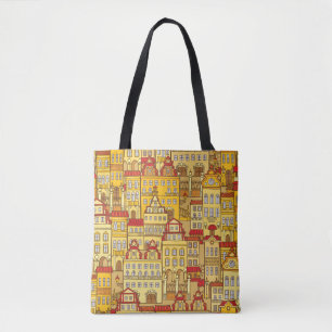 Tote Bag Maisons colorées Vintage Ville Motif