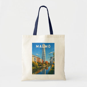Tote Bag Malmö Suède Illustration Voyage Art Vintage