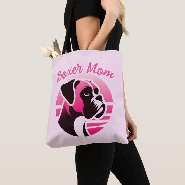 Tote Bag Maman de chien de boxe en rose (De près)