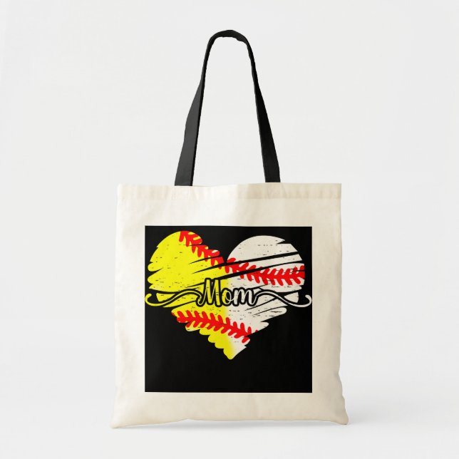 Tote Bag Maman Des Deux Maman Heart Ball Baseball Softball  (Devant)