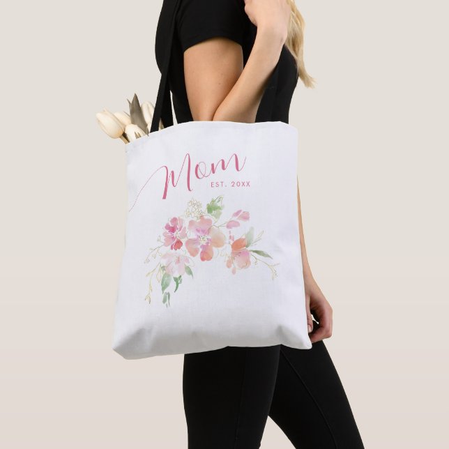 Tote Bag Maman Etablie Rose Push Aquarelle Florale (De près)