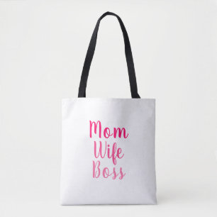 Tote Bag Maman femme patron rose blanc script élégant chic