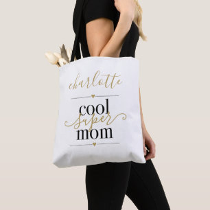 Tote Bag Maman Super Cool Personnalisée Noir Et Or
