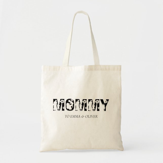 Tote Bag Maman | Unique Maman Fête des mères Noms des enfan (Devant)