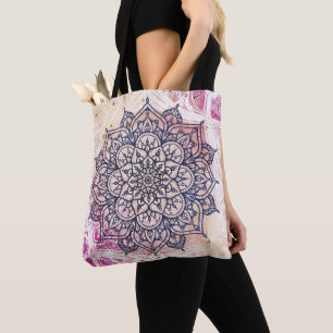 Tote Bag Mandala aéré joyeux rose violet jaune bleu et or