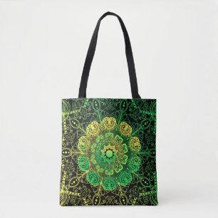 Tote Bag Mandala Art : Green Yellow Detail.