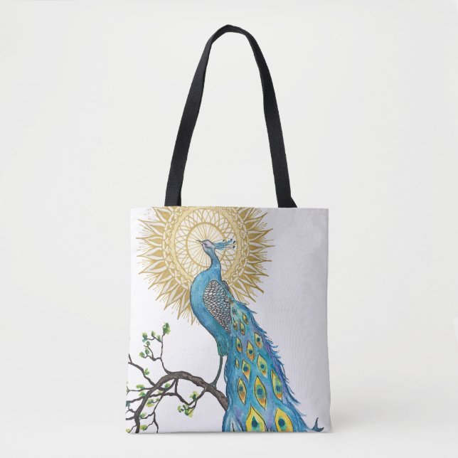 Tote Bag Mandala coloré de paon (Devant)
