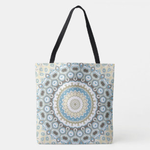 Tote Bag Mandala côtier dans des tons de sable, de bleu et