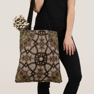 Tote Bag Mandala de verre teinté marron et vert ornemental