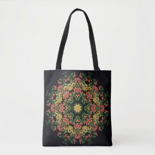Tote Bag Mandala floral : rouge, vintage jaune.