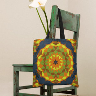 Tote Bag Mandala Flower bleu orange et jaune