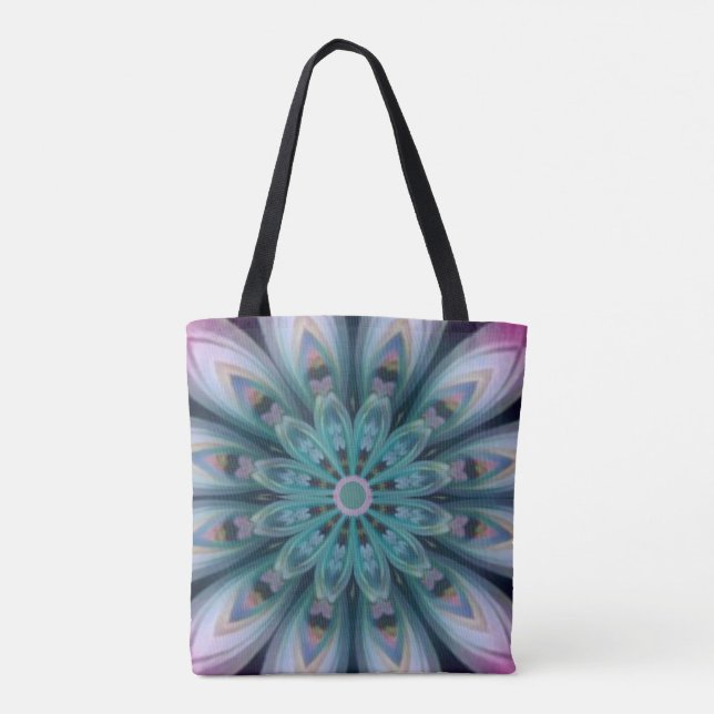 Tote Bag Mandala Fourre-tout rose et vert (Dos)