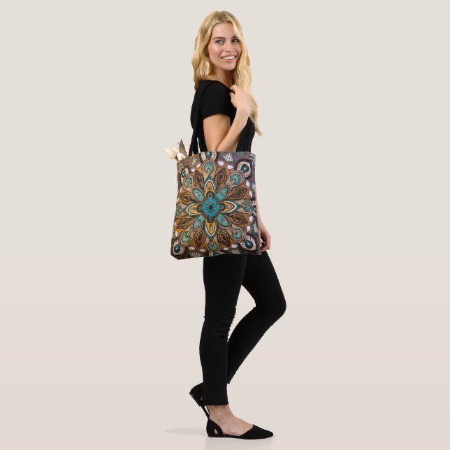Tote Bag Mandala Fourre-tout Turquoise (Sur le modèle)