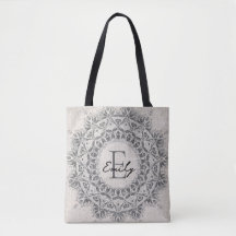 Mandala Nom personnalisé Monogramme Monochrome gri