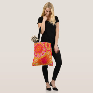 Tote Bag Mandala superposé orange rose jaune