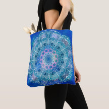 Mandala White Outline bleu Aquarelle -