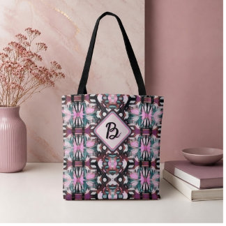 Tote Bag Mandalas connectés sarcelle, rose et marron