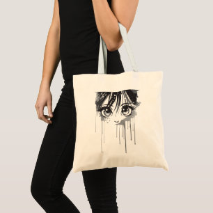 Tote Bag Manga Girl avec le regard peint trempé