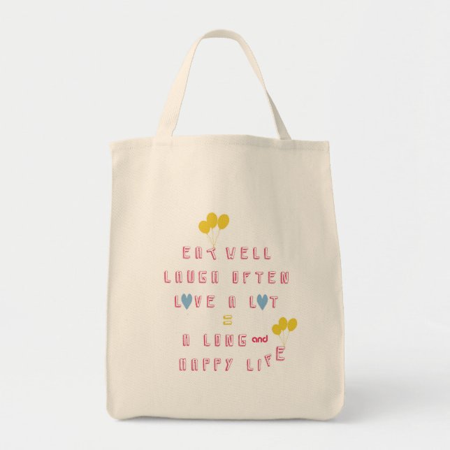 Tote Bag Mange bien, Rire souvent, Aimer beaucoup (Devant)