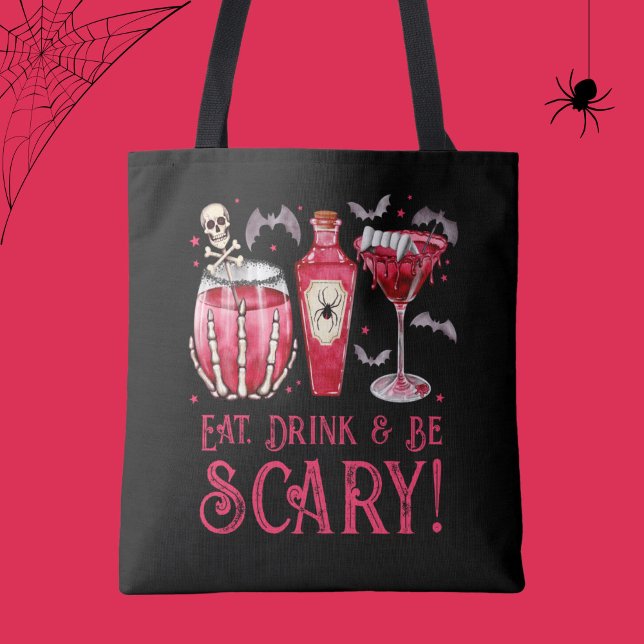 Tote Bag Manger, boire et avoir peur Cocktails Halloween (Eat, Drink and Be Scary Halloween Cocktails Tote Bag)