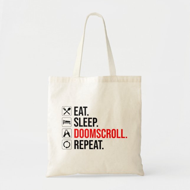 Tote Bag Manger. Dormir. Défilement. Recommencer (Devant)