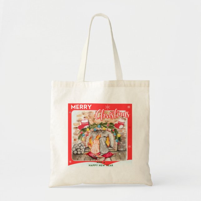 Tote Bag Manoir de Noël confortable avec chien et chat (Devant)