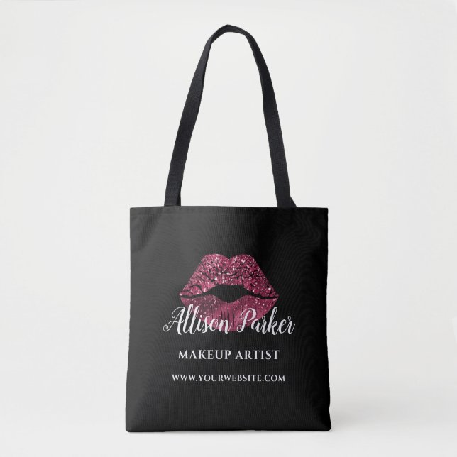 Tote Bag Maquillage Artiste Parties scintillant rouge Kiss  (Devant)