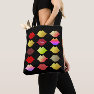 Tote Bag Maquillage des lèvres colorées beauté noir