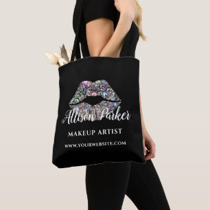 Tote Bag Maquilleuse Kiss Lips Noir Argent Paillettes 