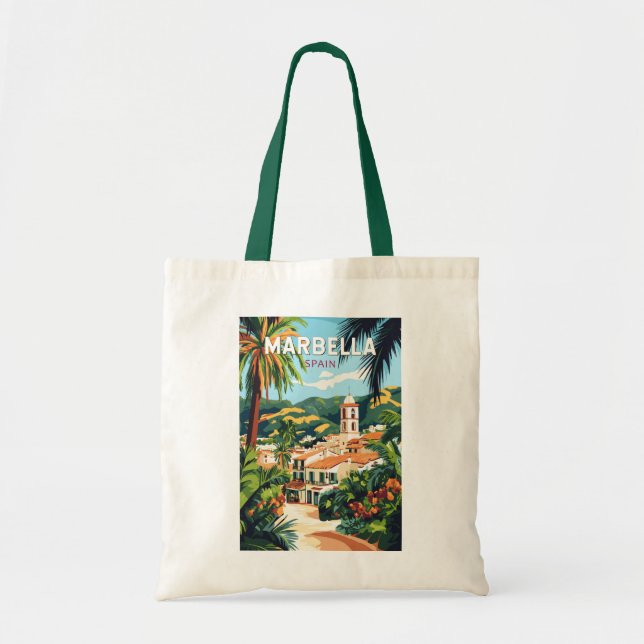 Tote Bag Marbella Espagne Illustration Voyage Art Vintage (Devant)
