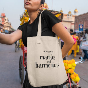 Tote Bag Marbles & Harmonicas Quirky Music Lovers Cadeau