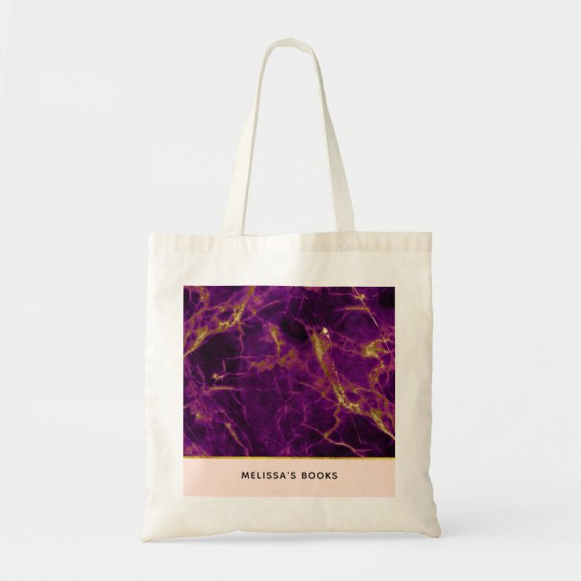 Tote Bag Marbre Abstrait moderne violet et or (Devant)