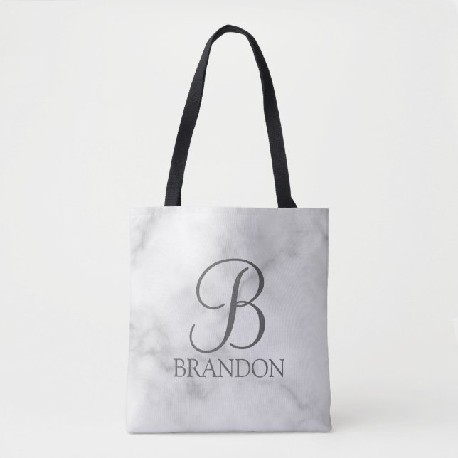Tote Bag Marbre blanc de script personnalisé Monogramme et  (Devant)