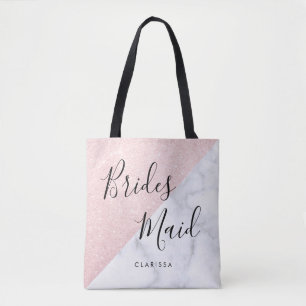 Tote Bag Marbre blanc et demoiselle d'honneur rose de