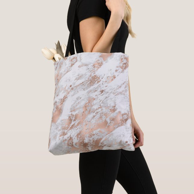 Tote Bag Marbre Blanc Pailleté Or Rose Joli     (De près)