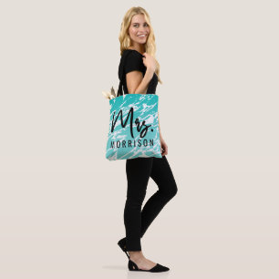 Tote Bag Marbre blanc turquoise abstrait moderne de Seafoam
