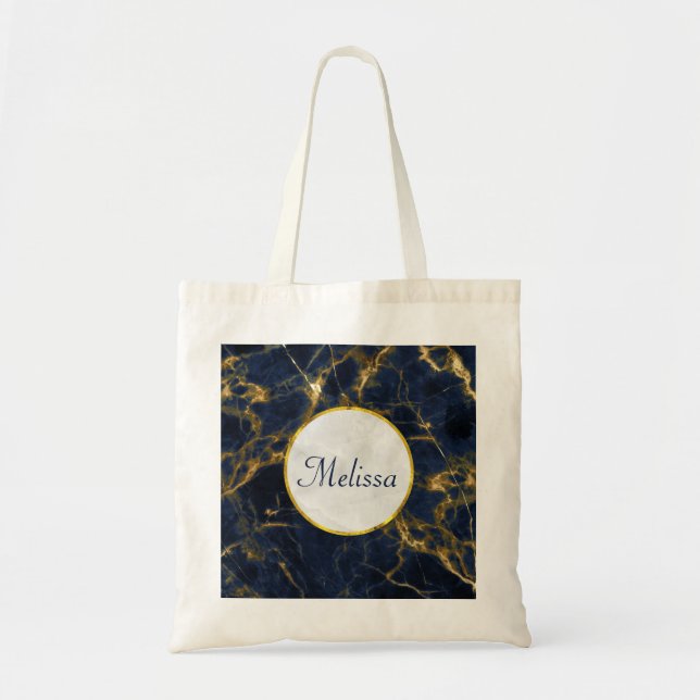 Tote Bag Marbre bleu marine et or Marbre moderne élégant (Devant)