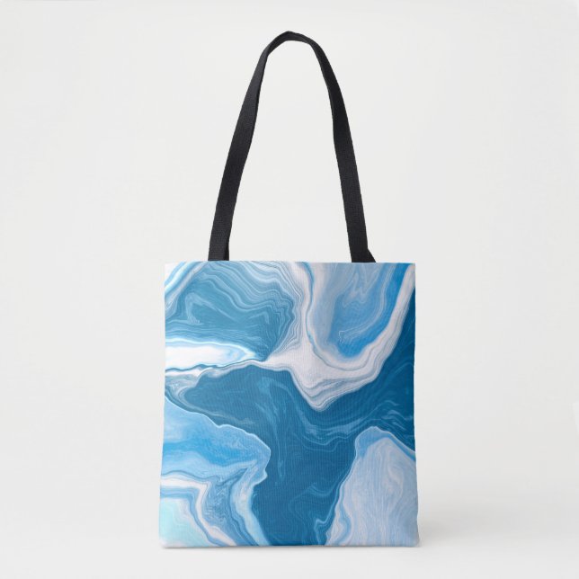 Tote Bag Marbre d'art numérique fluide bleu et blanc (Devant)