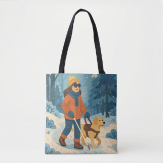 Tote Bag Marche d'hiver avec guide Chien Illustration