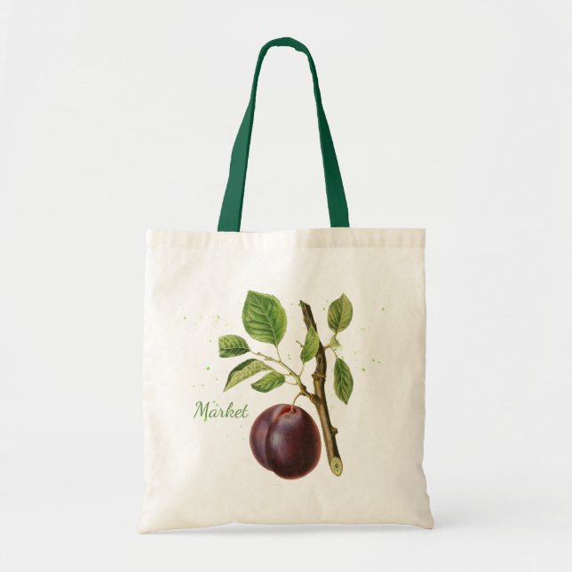 Tote Bag Marché réutilisable de la prune botanique Fourre-t (Devant)