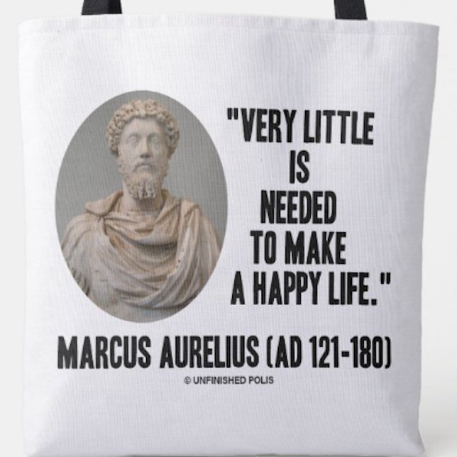 Tote Bag Marcus Aurelius Très Peu Nécessaire Faire Une Vie  (Inspirational tote bag featuring words of wisdom by Marcus Aurelius)