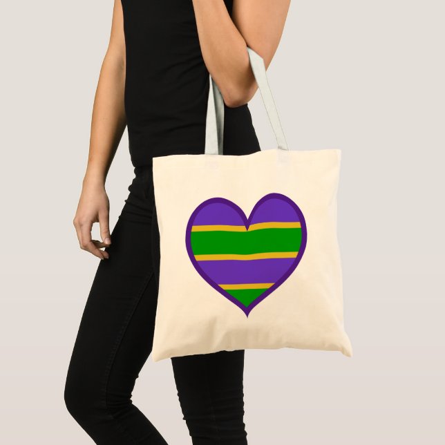 Tote Bag Mardi Gras Coeur pourpre rayé (Devant (produit))