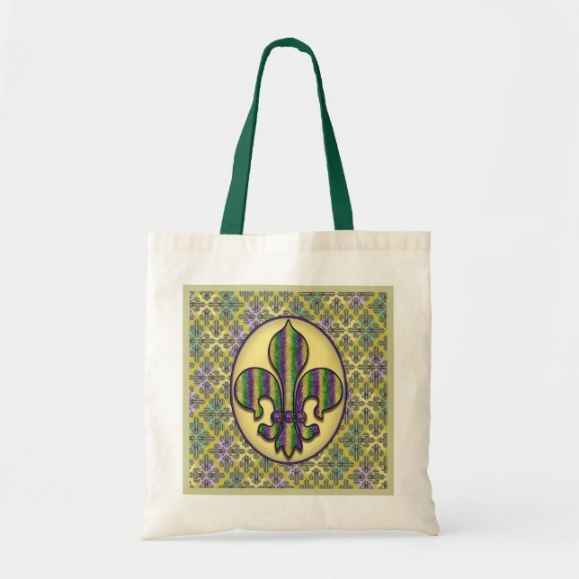 Tote Bag Mardi gras Fleur de lis de rayure (Devant)