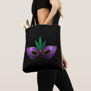 Tote Bag Mardi Gras Masque Purple Vert Or Étincelles   Noir