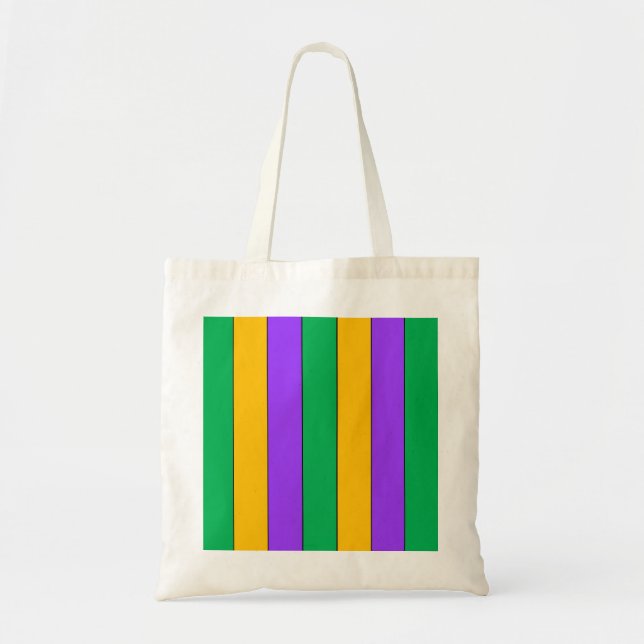 Tote Bag Mardi Gras Stripes Motif violet vert jaune (Devant)