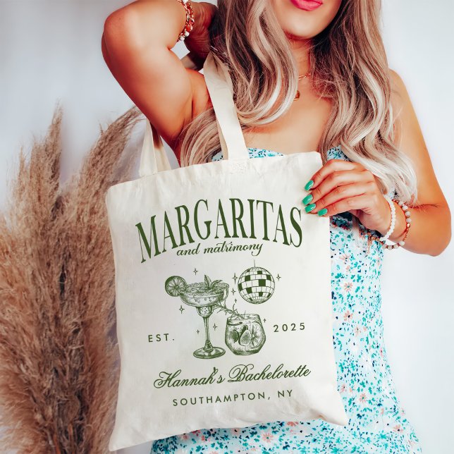 Tote Bag Margaritas modernes rétro et Bach strié de mariage (Créateur téléchargé)