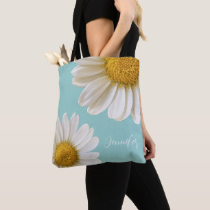 Tote Bag Marguerites blanches personnalisées sur fond sarce