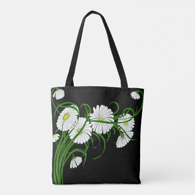 Tote Bag Marguerites blanches sur Arrière - plan noir contr (Dos)